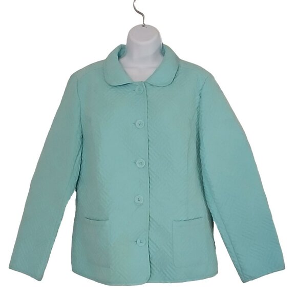 croft & barrow Jackets & Blazers - Croft & Barrow XL Quilted Blazer Button Up Pocket Collar Jacket Teal Blue Soft